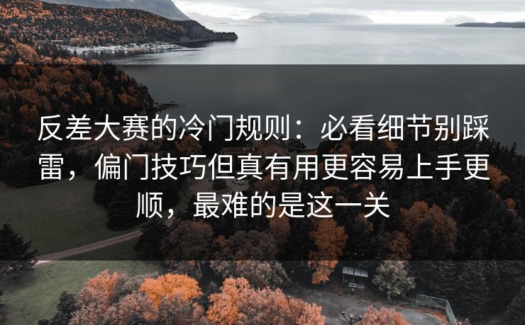 反差大赛的冷门规则：必看细节别踩雷，偏门技巧但真有用更容易上手更顺，最难的是这一关
