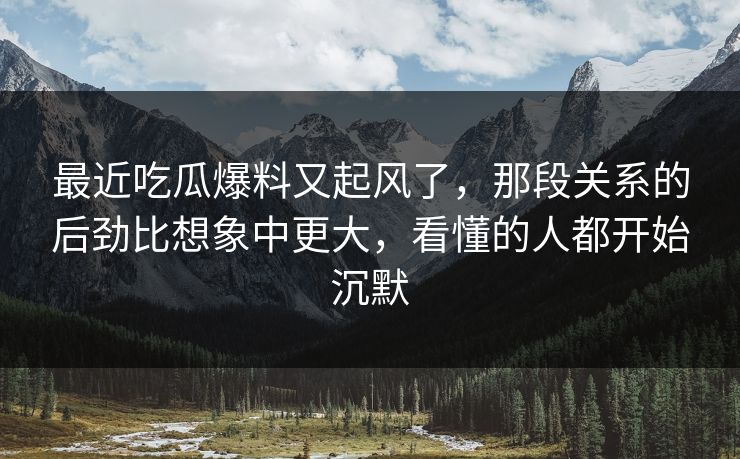 最近吃瓜爆料又起风了，那段关系的后劲比想象中更大，看懂的人都开始沉默
